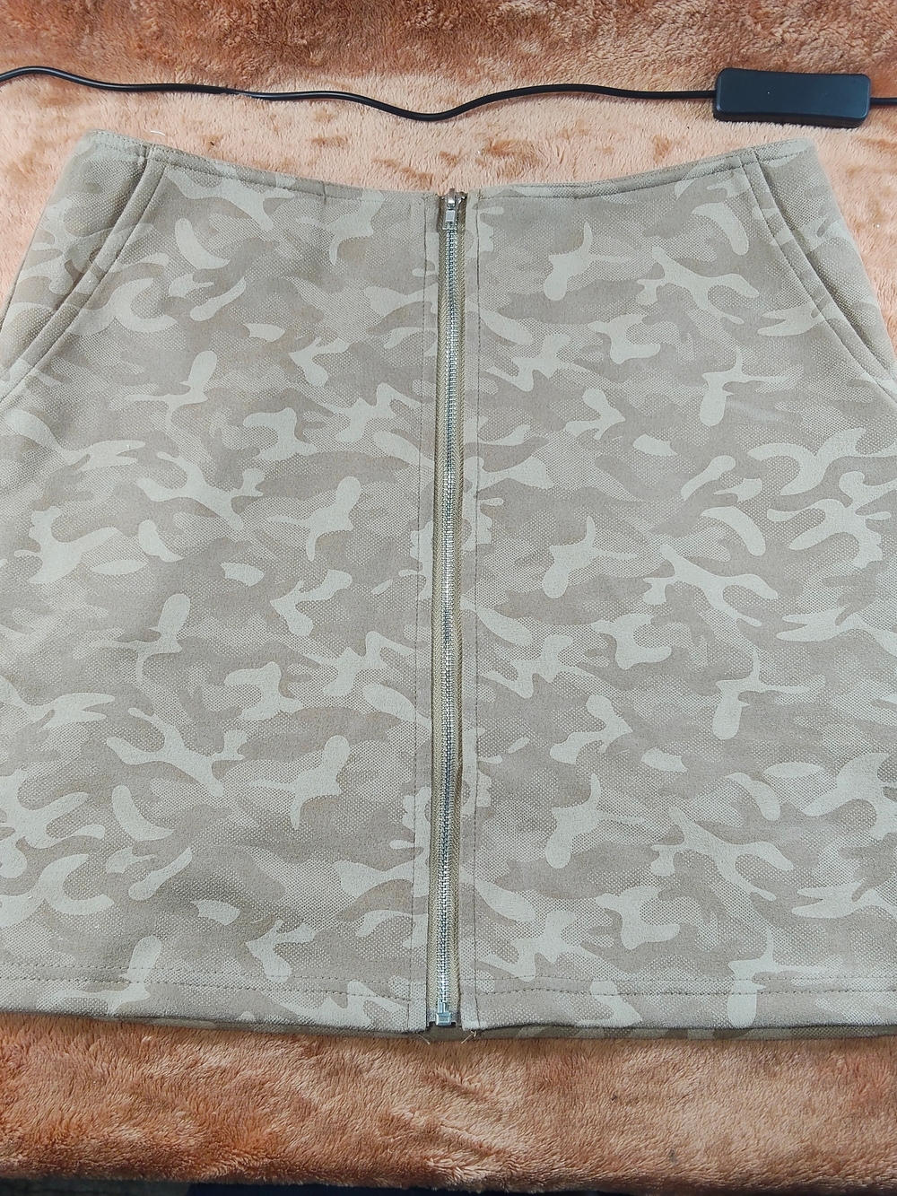 Wild Honey Beige Camo Zip-Front Mini Skirt